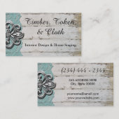 ぼろぼろのシックなターコイズ及び白い木製の名刺 名刺 (正面/裏面)