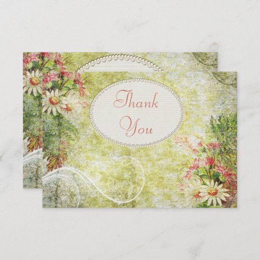 ぼろぼろのシックなデイジー及び野生の花は感謝していしています サンキューカード (正面/裏面)
