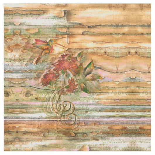 ぼろぼろのシックなハチドリ飛行 ファブリック (クローズアップ)