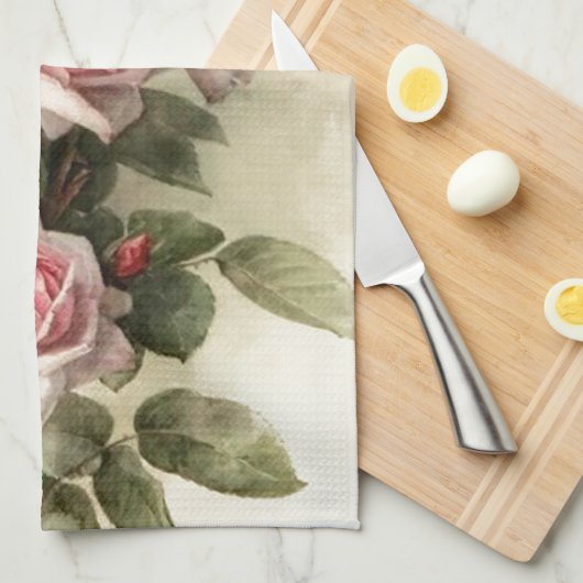 ぼろぼろのシックなピンクのビクトリアンなバラ キッチンタオル (四つ折り)