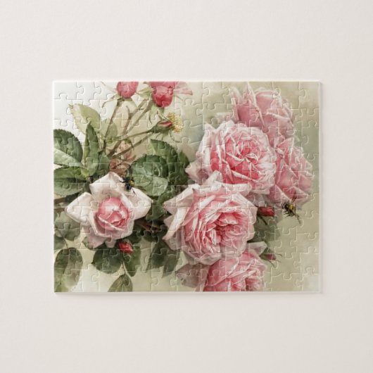 ぼろぼろのシックなピンクのビクトリアンなバラ ジグソーパズル (横)