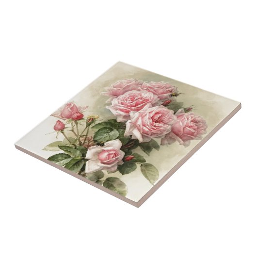 ぼろぼろのシックなピンクのビクトリアンなバラ タイル (側面)