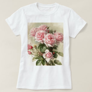 ぼろぼろのシックなピンクのビクトリアンなバラ Tシャツ