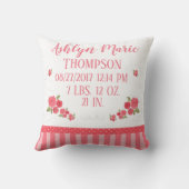 ぼろぼろのシックなピンクの白い花の花の誕生Stats クッション (裏面)