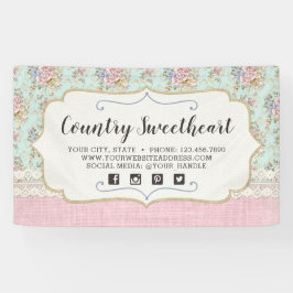 ぼろぼろのシックなピンクの花のヴィンテージの農家のブティック 横断幕