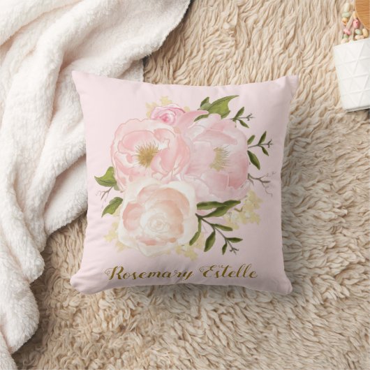 ぼろぼろのシックなピンクの花の女の赤ちゃんの子供部屋の装飾 クッション (ブランケット)