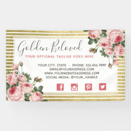 ぼろぼろのシックなヴィンテージのバラ及びモダンな金ゴールドは縞で飾ります 横断幕