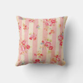 ぼろぼろのシックなヴィンテージのピンクのストライプおよびバラ クッション (裏面)