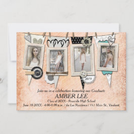ぼろぼろのシックな写真の卒業のパーティの招待状 招待状
