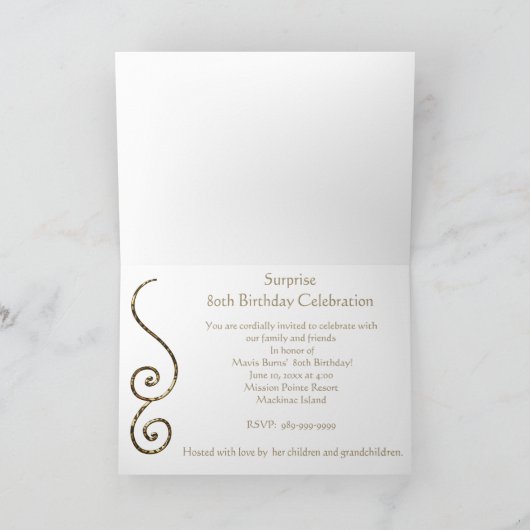 ぼろぼろのシックな写真の第80誕生日のパーティの招待状 招待状 (内部)