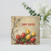 ぼろぼろのシックな水彩画の赤と黄色のイースターエッグ シーズンカード (スタンド正面)