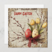 ぼろぼろのシックな水彩画の赤と黄色のイースターエッグ シーズンカード (正面/裏面)