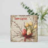 ぼろぼろのシックな水彩画の赤と黄色のイースターエッグ シーズンカード (スタンド正面)