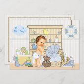 ぼろぼろのシックな男の赤ちゃんの青色児のシャワーの招待状 招待状 (正面/裏面)