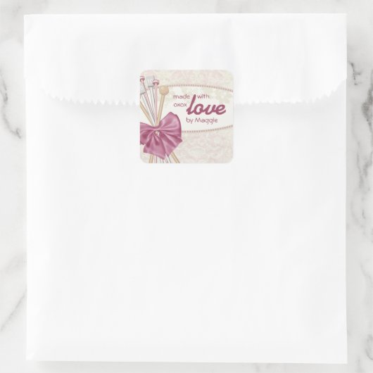 ぼろぼろのシックな編み物針の弓ダマスク織 スクエアシール (バッグ)