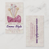 ぼろぼろのシックな編み物針の弓ダマスク織 名刺 (正面/裏面)