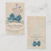 ぼろぼろのシックな編み物針の弓レース 名刺 (正面/裏面)