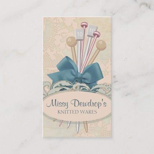 ぼろぼろのシックな編み物針の弓レース 名刺 (正面)