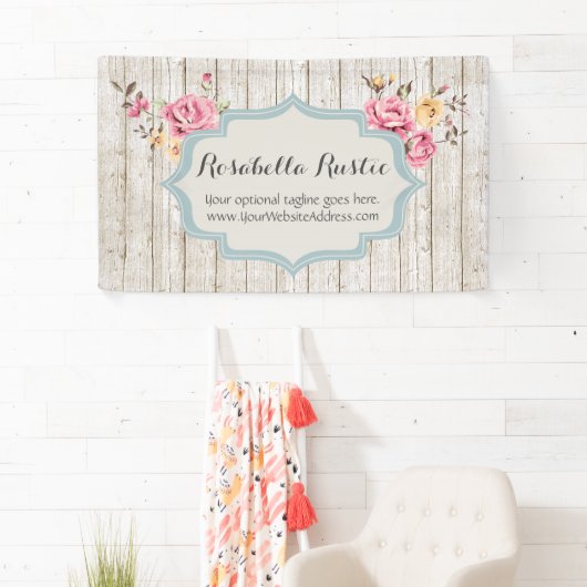 ぼろぼろのシックな花の素朴な木及びヴィンテージのブティック 横断幕 (インサイチュ)