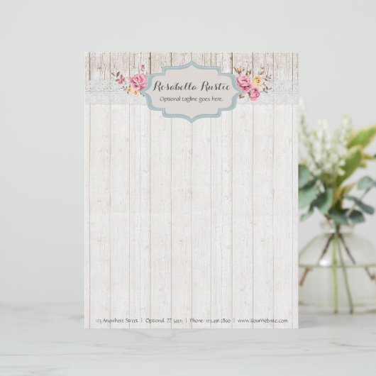 ぼろぼろのシックな花の素朴な木及びヴィンテージのレース レターヘッド (スタンド正面)