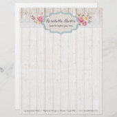 ぼろぼろのシックな花の素朴な木及びヴィンテージのレース レターヘッド (正面/裏面)