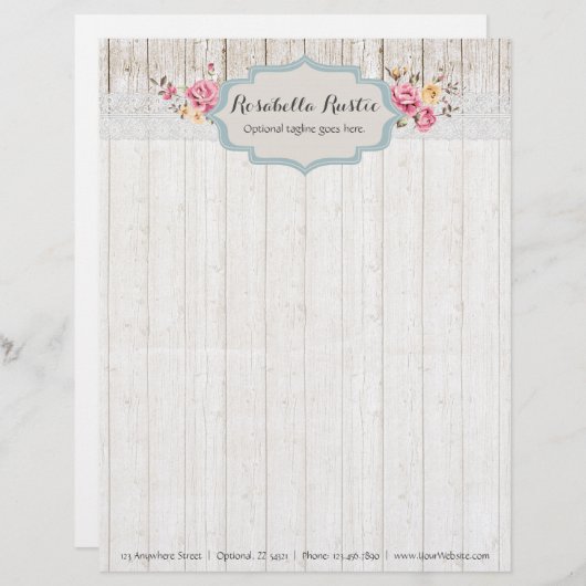 ぼろぼろのシックな花の素朴な木及びヴィンテージのレース レターヘッド (正面/裏面)