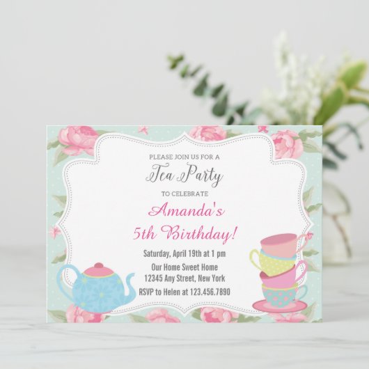 ぼろぼろのシックな茶パーティの招待状 招待状 (スタンド正面)