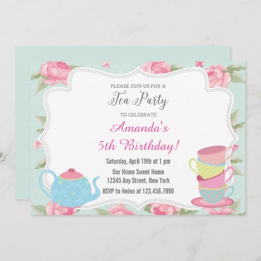 ぼろぼろのシックな茶パーティの招待状 招待状 (正面/裏面)