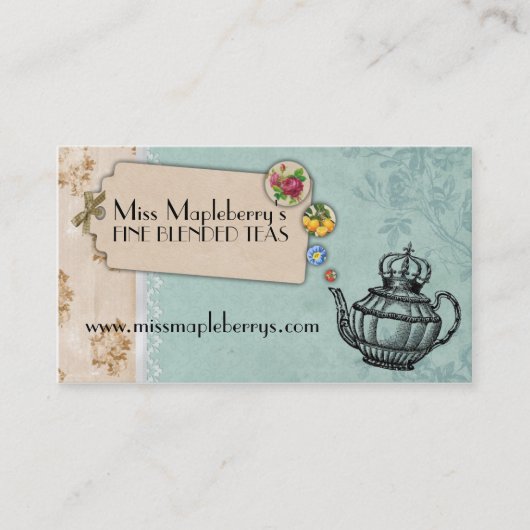 ぼろぼろのシックな茶ヴィンテージの泡立つティーポットの王冠 名刺 (正面)