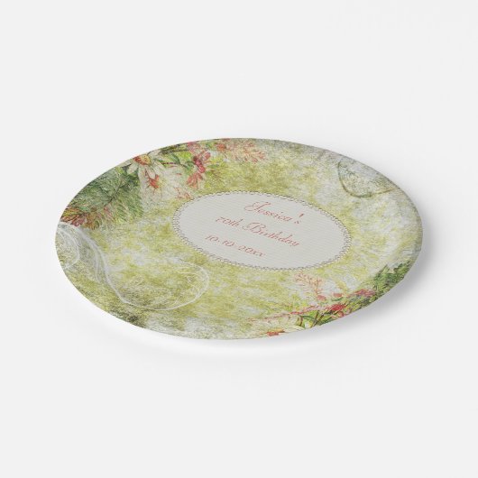 ぼろぼろのシックな菓子の第70誕生日及び野生の花 ペーパープレート (アングル)