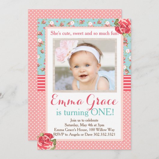 ぼろぼろのシックな誕生日の写真の招待状 招待状 (正面/裏面)