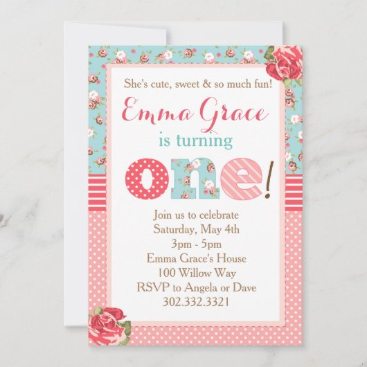 ぼろぼろのシックな誕生日の最初誕生日の招待状 招待状 (正面)