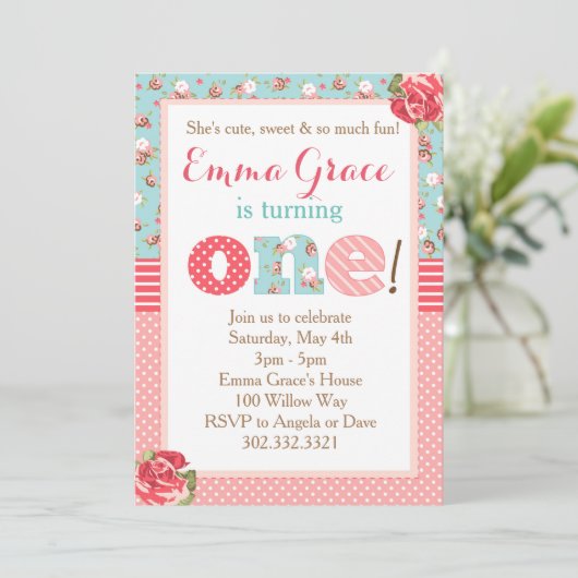 ぼろぼろのシックな誕生日の最初誕生日の招待状 招待状 (スタンド正面)