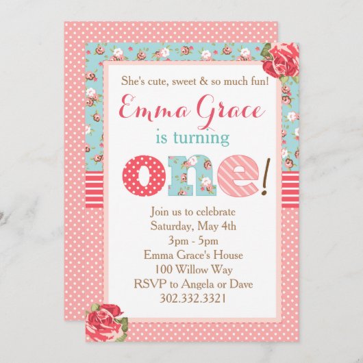 ぼろぼろのシックな誕生日の最初誕生日の招待状 招待状 (正面/裏面)