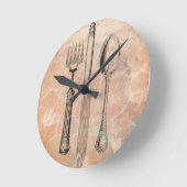 ぼろぼろのシックな食事用器具類 ラウンド壁時計 (傾斜)