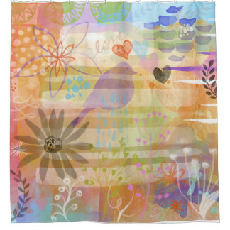 ぼろぼろのシックな鳥の花のかわいい水彩画の絵画 シャワーカーテン