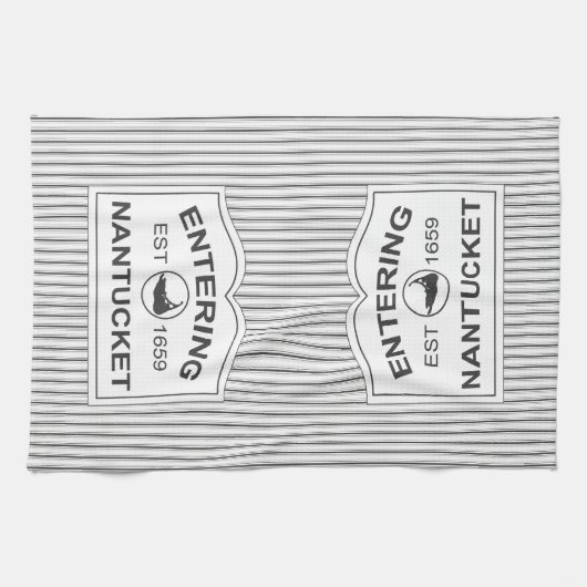 ぼろぼろのシックなNantucketは黒い及び白のストライプに署名します キッチンタオル (横)