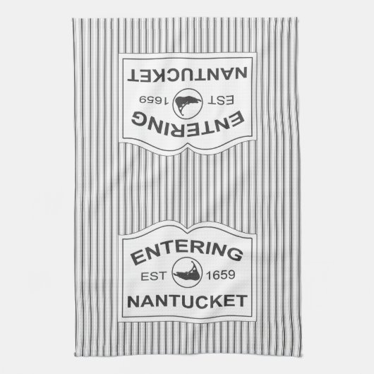 ぼろぼろのシックなNantucketは黒い及び白のストライプに署名します キッチンタオル (縦)