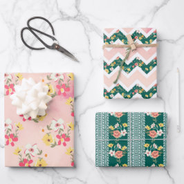 ぼろぼろのピンクと緑の庭 ラッピングペーパーシート