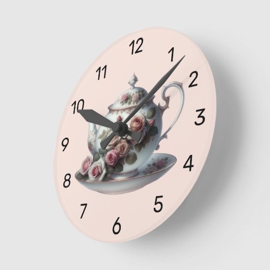 ぼろぼろのピンクのバラのツタの花のブライダルティーパーティー ラウンド壁時計 (傾斜)