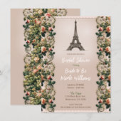 ぼろぼろのピンクのバラの蔓の花のウェディング ティー シャワー 招待状 (正面/裏面)