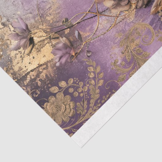 ぼろぼろのフローラ、ほこりっぽい紫、緑と金ゴールドブレンド 薄葉紙 (詳細)