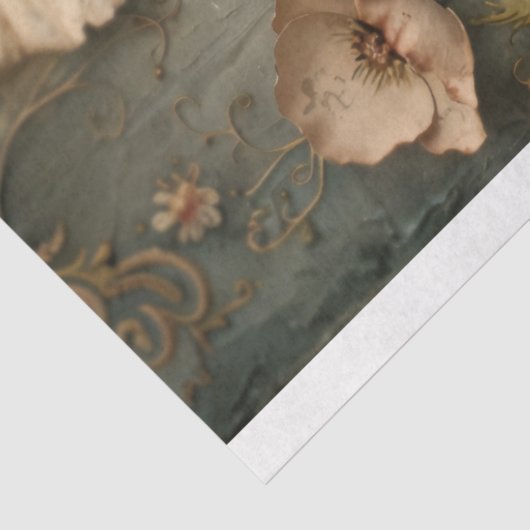 ぼろぼろのフローラ、レース蝶、ほこりっぽいブルー&ピンク 薄葉紙 (詳細)