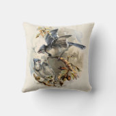 ぼろぼろのヴィンテージの花アイボリーの茶色の水彩画の鳥 クッション (裏面)