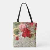 ぼろぼろのヴィンテージアイボリーピンクレッドフローラコラージュ トートバッグ (裏面)