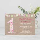 ぼろぼろの上品およびバーラップの最初誕生日の招待状 招待状 (スタンド正面)