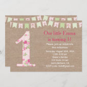 ぼろぼろの上品およびバーラップの最初誕生日の招待状 招待状 (正面/裏面)