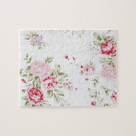 ぼろぼろの上品のばら色の花柄 ジグソーパズル (横)