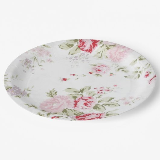 ぼろぼろの上品のばら色の花柄 ペーパープレート (アングル)