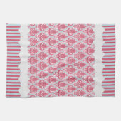 ぼろぼろの上品のばら色及び青のダマスク織は及び縞で飾ります キッチンタオル (横)